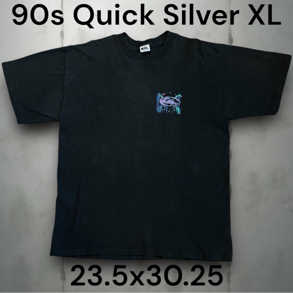 90s vintage single stitched Quick Silver shirt black front & back print - Picture 1 of 3